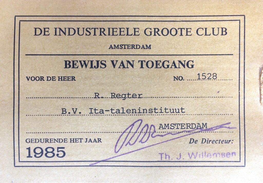 Industrieele Grootte Club bewijs van toegang.