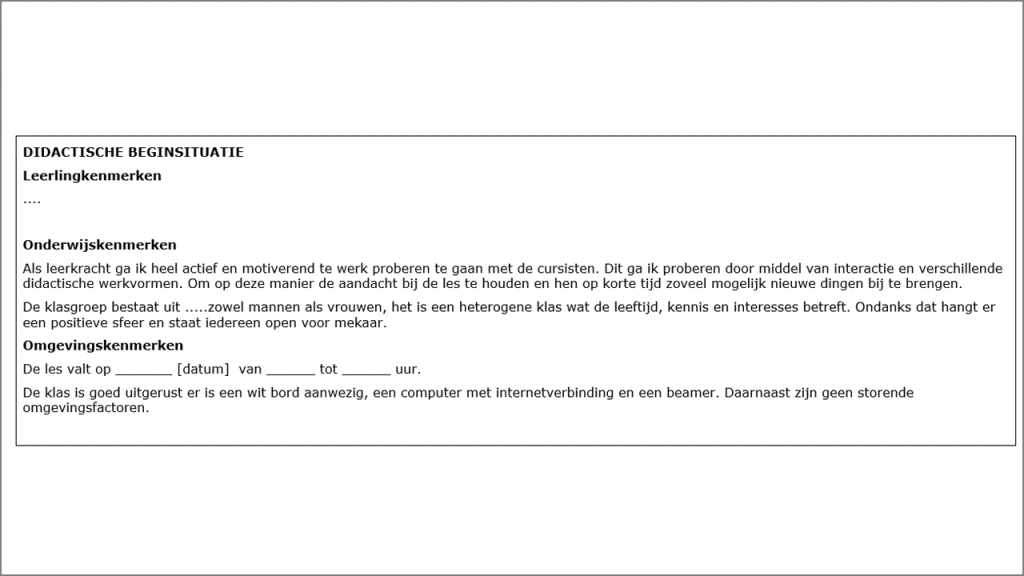De didactische beginsituatie